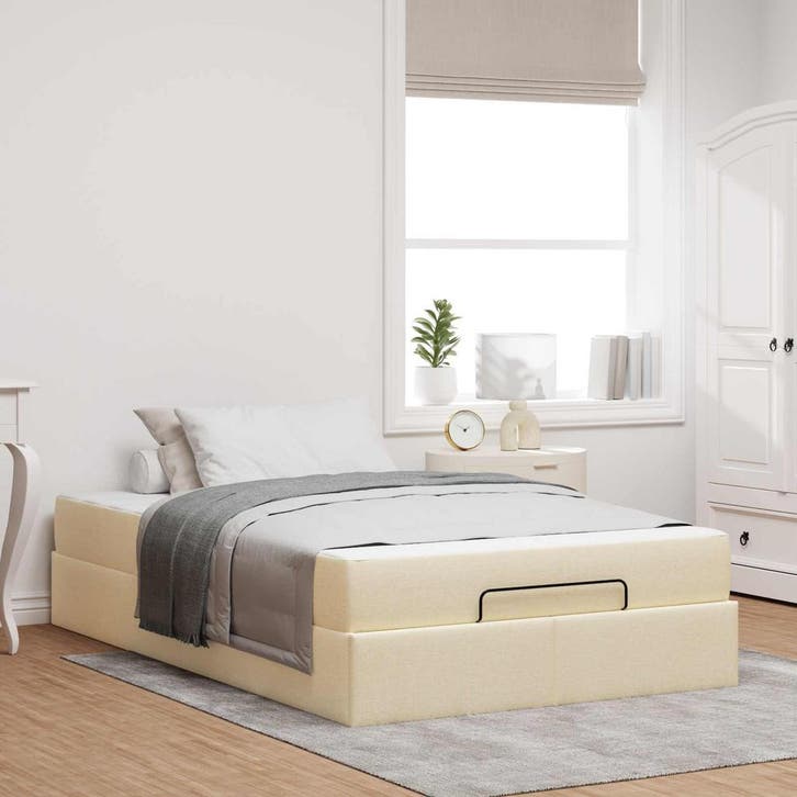 vidaXL Bedframe met matras 2 pcs Crème Stof, Huis en Inrichting, Slaapkamer | Bedden, Nieuw, Verzenden