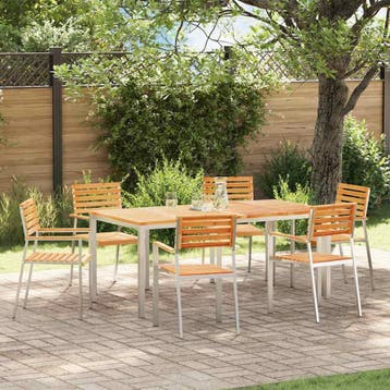 vidaXL Tuinstoel 6 st Massief Teakhout en RVS, Verzenden, Nieuw