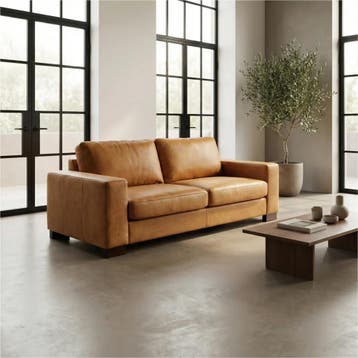 Leren bank Enjoy - 2,5 zits - Kenia Cognac (cognac) - Poten, Ophalen of Verzenden