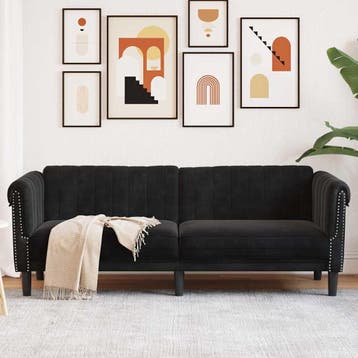 vidaXL Driezitsbank / zetel fluweel zwart, Maison & Meubles, Canapés | Salons, Verzenden