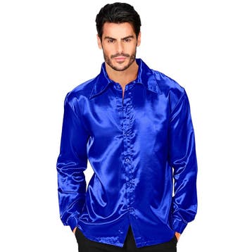 Disco 70S Blouse Blauw Heren Satijn, Verzenden, Nieuw