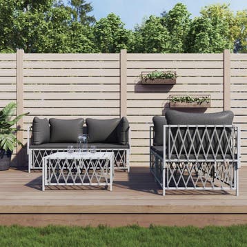 vidaXL 5-delige Loungeset met kussens staal wit, Verzenden, Nieuw, Loungeset