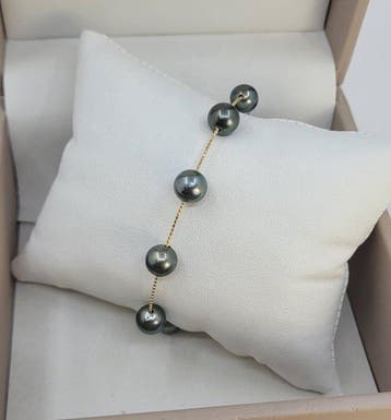 Armband - 18 karaat Geel goud, 7,5x8 mm heldere Tahitiaanse
