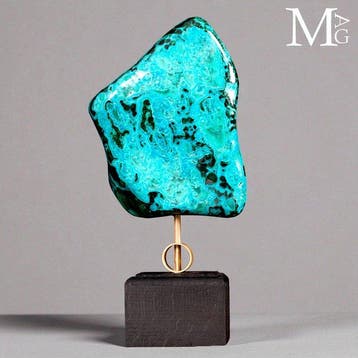 Malachiet met chrysocolla beeld op sokkel - Hoogte: 20 mm -