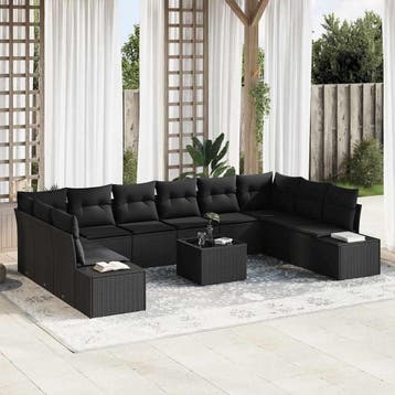 vidaXL Tuinbank Set 10 st 9-Aantal zitplaatsen Zwart, Verzenden, Nieuw