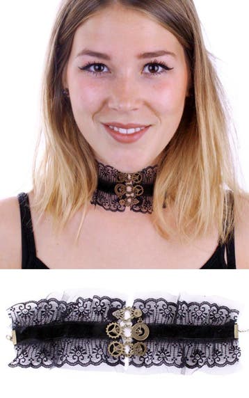 KIMU® Choker Ketting Zwart Kant Kraagje Velvet Roos Kanten Z, Ophalen of Verzenden