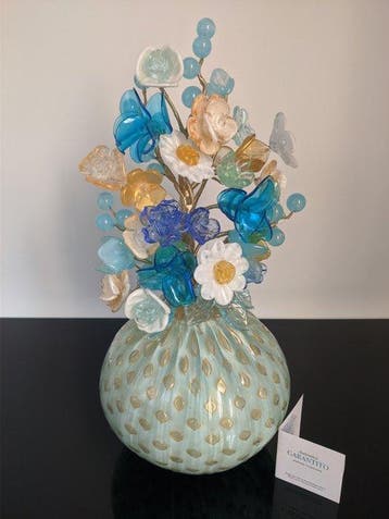 Murano Glass - Vaas (2) - Vaas met bloemenboeket -