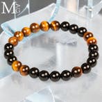 Elastische armband met natuurlijke zwarte onyx- en