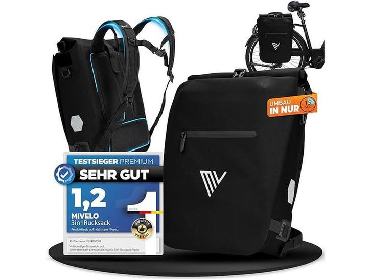 MiVelo 3-in-1 Fietstas - Waterdicht - 20 liter - Zwart, Handtassen en Accessoires, Tassen | Rugtassen, Nieuw, Verzenden