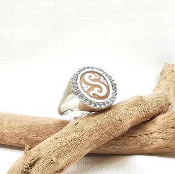 Argent - Bague - Anneau initial caméo
