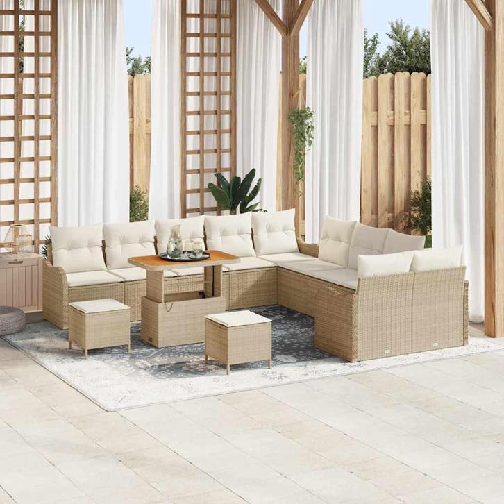 vidaXL Tuinbank Set met kussen met opslag 13 pcs Beige en, Tuin en Terras, Tuinsets en Loungesets, Nieuw, Verzenden