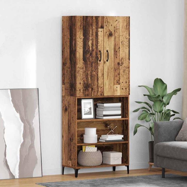 vidaXL Highboard Oud Hout 69,5 x 34 x 180 cm Bewerkt hout, Huis en Inrichting, Kasten | Dressoirs, Nieuw, Verzenden