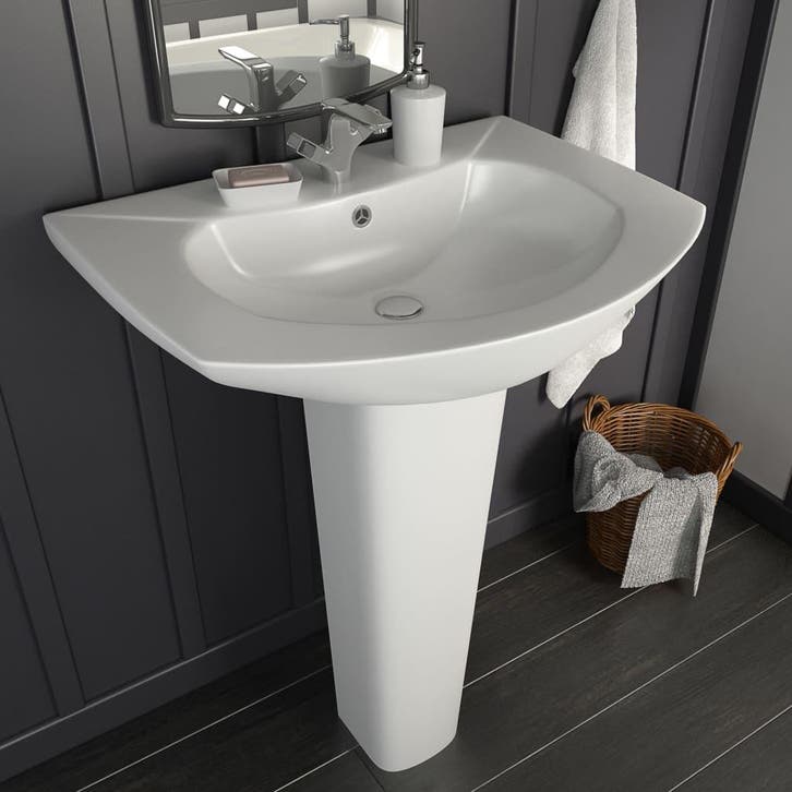 vidaXL Wastafel op voet vrijstaand 650x520x200 mm keramiek, Doe-het-zelf en Bouw, Sanitair, Nieuw, Verzenden