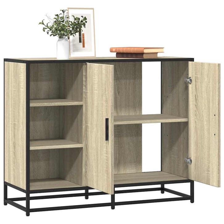 vidaXL Dressoir 92x35x76 cm bewerkt hout sonoma eikenkleurig, Maison & Meubles, Armoires | Dressoirs, Envoi
