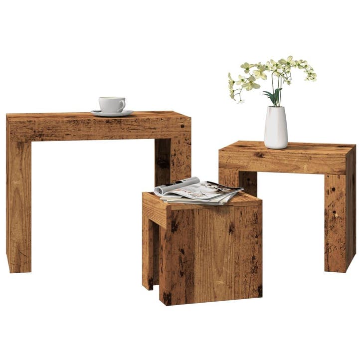 vidaXL 3-delige Tafeltjesset bewerkt hout oud houtkleurig, Maison & Meubles, Tables | Tables de salon, Envoi