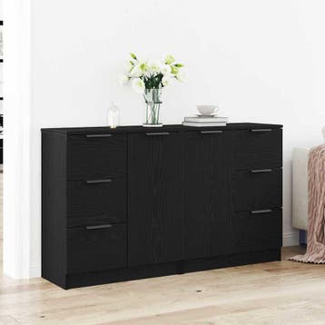 vidaXL Dressoir Zwart Eiken 120 x 30 x 70 cm Bewerkt hout, Verzenden