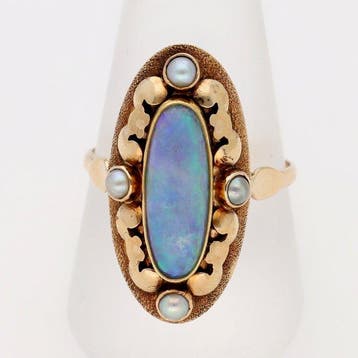 Bague - 14 carats Or jaune - Perle - opale, Bijoux, Sacs & Beauté