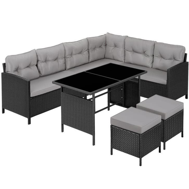 tectake Wicker zitgroep Barletta - zwart / grijs, Jardin & Terrasse, Ensembles de jardin, Envoi