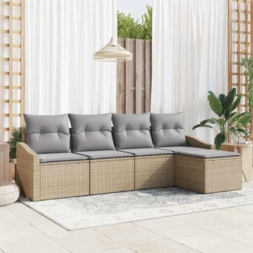 vidaXL Bankstel 5 st Beige en Lichtgrijs poly rattan, Verzenden, Nieuw