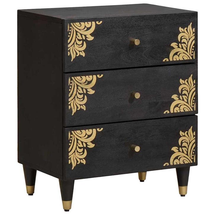 vidaXL Nachtkastje met lade Zwart 50 x 33 x 62 cm Massief, Maison & Meubles, Chambre à coucher | Tables de chevet, Envoi