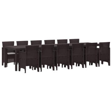 vidaXL Tuin Eettafel Set 13 st Bruin Polt riet, Verzenden, Nieuw