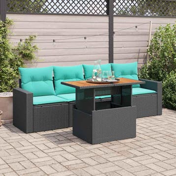 vidaXL 5-delige Loungeset met kussens poly rattan zwart, Verzenden, Loungeset