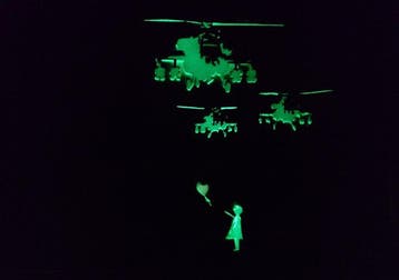 Fictional World (1980) - Banksy´s Helicopter helps Glowing, Antiquités & Art, Art | Peinture | Moderne