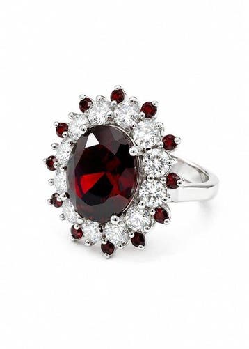 Zonder minimumprijs - Ring Zilver - 6.20ct. tw. Granaat -