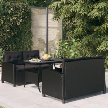 vidaXL 3-delige Tuinset met kussens poly rattan zwart, Verzenden, Tuinset