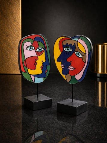 sculptuur, Set van 2 moderne sculpturen – Cubistische