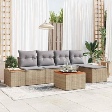 vidaXL Tuinbank Set 6 st Beige Poly rattan, Verzenden, Nieuw