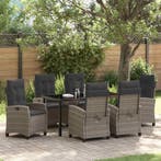 vidaXL Tuin Eettafel Set met kussen 7 pcs Grijs poly rattan, Verzenden, Nieuw