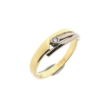 Bicolor gouden ring; diamant 0,03 ct.; 14 karaat; ringmaa..., Handtassen en Accessoires, Gebruikt, Ophalen of Verzenden, 17 tot 18