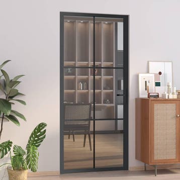 vidaXL Binnendeur 93x201,5 cm ESG-glas en aluminium zwart, Verzenden, Nieuw