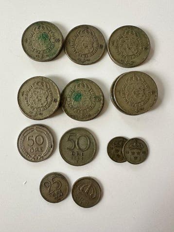Zweden. Set of 19 coins: 10, 25, 50 Öre & 1 Krona 1938/1950, Postzegels en Munten, Gestempeld