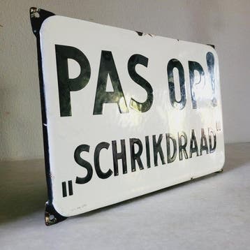 Pas Op! Schrikdraad Bord, Langcat Bussum, 1950 - Reclamebord