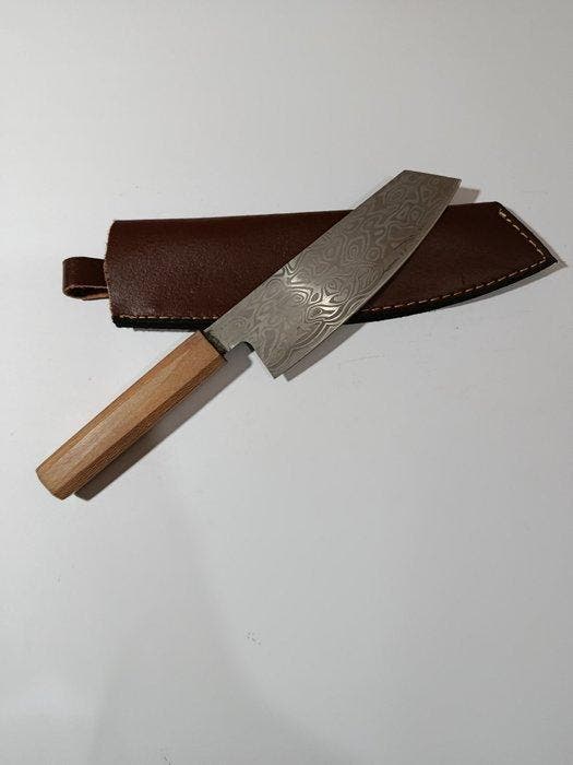Hypnotics Waves - Keukenmes - Chefs knife - Lederen schede, Antiquités & Art, Antiquités | Ustensiles de cuisine