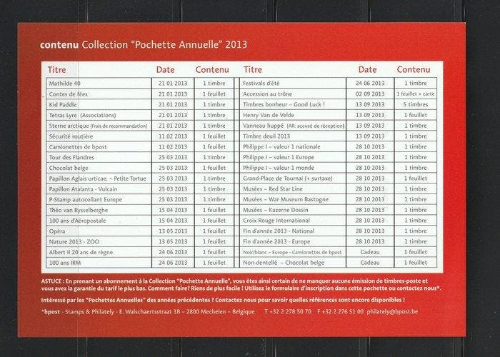 België 2013 - Jaaralbum zoals uitgegeven door Bpost met, Timbres & Monnaies, Timbres | Europe | Belgique