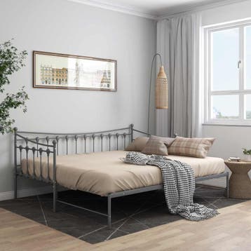 vidaXL Slaapbank uittrekbaar metaal grijs 90x200 cm, Verzenden, Nieuw