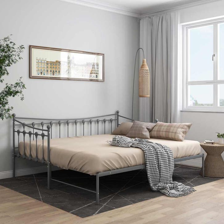 vidaXL Slaapbank uittrekbaar metaal grijs 90x200 cm, Huis en Inrichting, Slaapkamer | Bedden, Nieuw, Verzenden
