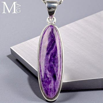 Pendentif rare en charoïte sibérien violet profond - Argent