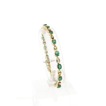 Gouden tennisarmband met smaragd en diamanten; 0,30 ct., Handtassen en Accessoires, Armbanden, Gebruikt, Ophalen of Verzenden
