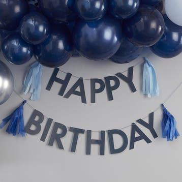Blauwe Happy Birthday Slinger Tassels 1,5m, Verzenden