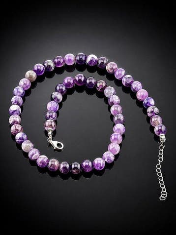 Ketting met echte amethist kralen - 925 sterlingzilver -