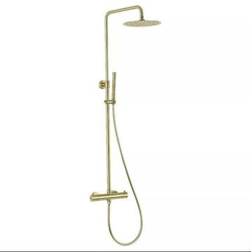 AKTIE: Opbouw Regendouche set Mat Goud geborsteld Zwart RVS, Verzenden, Nieuw, Chroom, Douche