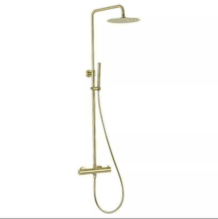 AKTIE: Opbouw Regendouche set Mat Goud geborsteld Zwart RVS, Doe-het-zelf en Bouw, Sanitair, Douche, Nieuw, Chroom, Glas, Koper