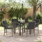 vidaXL Tuin Eettafel Set met kussen 5 pcs Grijs poly rattan, Tuin en Terras, Verzenden, Nieuw