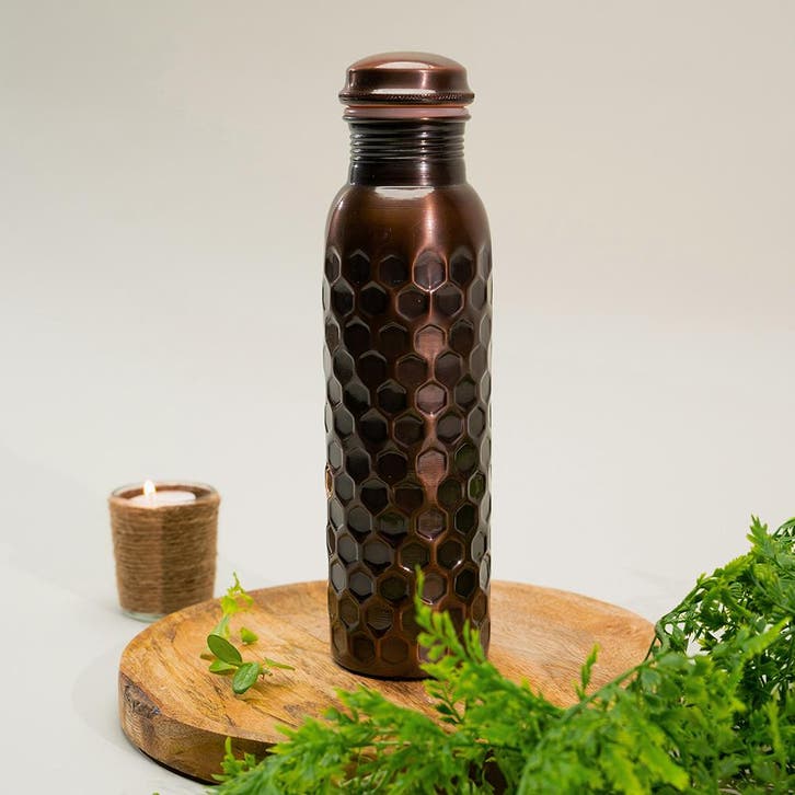 Puur Koperen Waterfles Diamond Antique - 1 liter, Sports & Fitness, Produits de santé, Wellness & Bien-être, Enlèvement ou Envoi