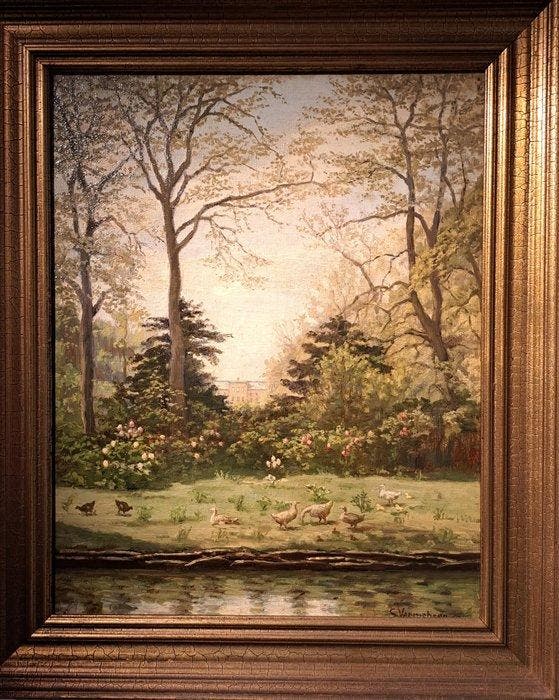 S. Vermehren (XX) - Vista dos Jardins de Frederiksberg num, Antiek en Kunst, Kunst | Schilderijen | Klassiek
