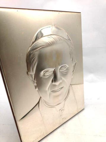 Icône - Pape Benoît XVI - Bois, Argent laminé, Antiquités & Art